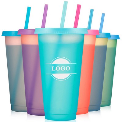 Color Changing Plastic Cup With Lid And Straw