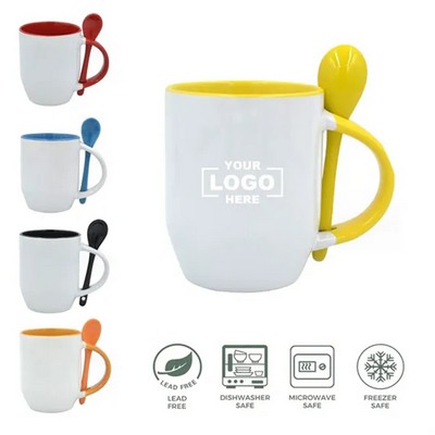 Customizable Two-Tone Ceramic Coffee Mug with Spoon 11 oz