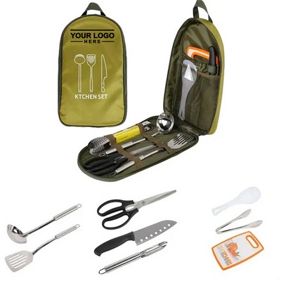 Portable Camp Kitchen Utensil Organizer Travel Set for Outdoor Cooking