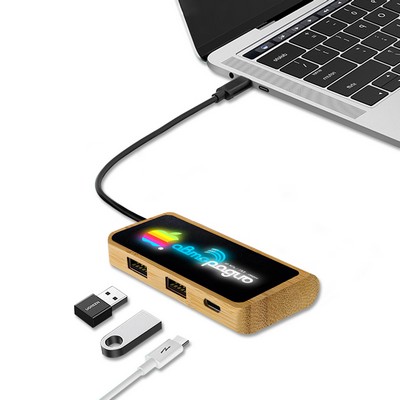 Bamboo USB Extension Splitter With Illuminated Colorful Logo