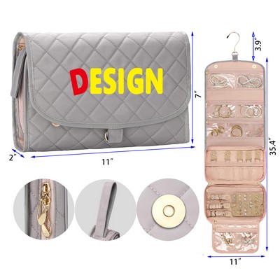 Travel Jewelry Organizer Roll with Zipper Pockets Large Hanging Jewelry Roll Bag Case