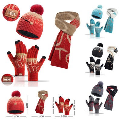 Winter Warm Jacquard Knit Hat Scarf and Gloves Set