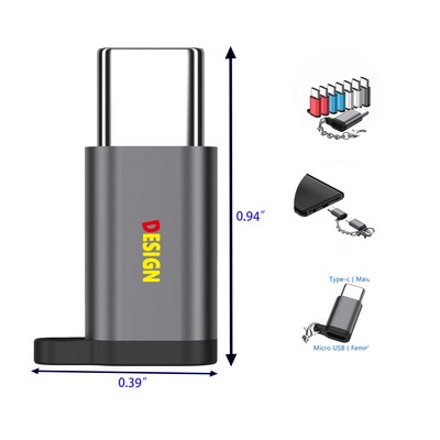 USB to USB C Adapter Aluminum Type C Adapter Convert Connector with Keychain Charger