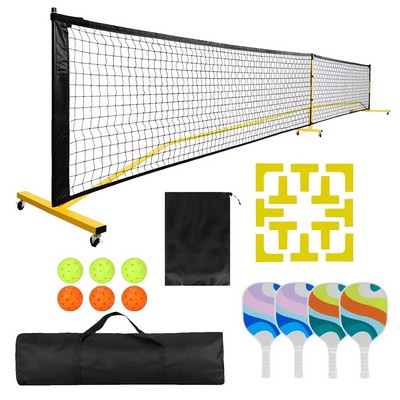 Pickleball Rack Set - Net + Iron Stand + Handle Bag w/ Wooden Racket