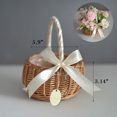 Wicker Rattan Flower Basket with Handle, Home Decoration