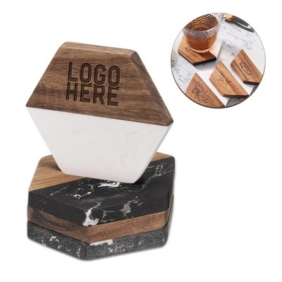 Hexagonal Marble and Wood Spliced Coaster