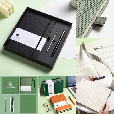 A5 Stripe Bound Journal Gift Set College Lined Notebook Executive Notebook Pen Gift Combo