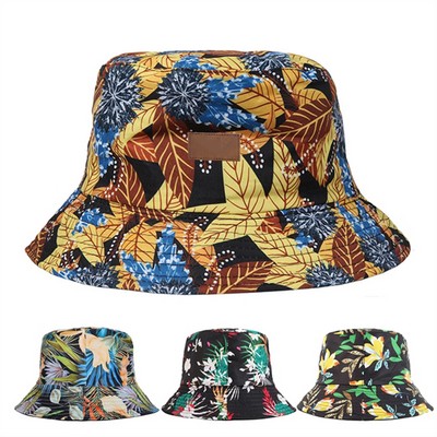 Polyester Bucket hat with tropical foliage pattern