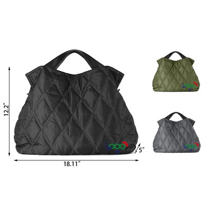 Lightweight Quilted Puffer Tote Bag Shoulder Bag with Adjustable Straps