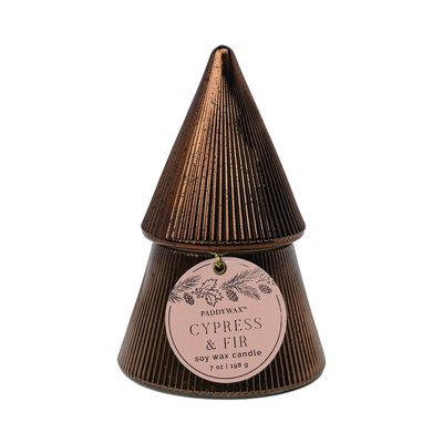 Cypress & Fir 7 Oz Copper Ribbed Mercury Stacked Tree Candle W/ Lid - Cypre