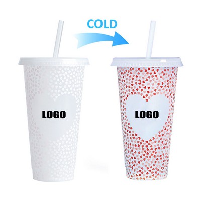 Non-Toxic 710ml Handy Heart Plastic Color Changing Cup