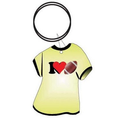 I Love Football T Shirt Key Chain w/Clear Mirrored Back (4 Square Inch)