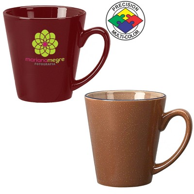 12 Oz. Chocolate Brown/Blue Halo Designer Cafe Latte Mug -Dishwasher Resistant -Precision Spot Color