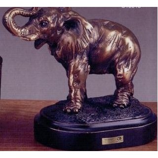 Brown Textured Elephant w/Raised Trunk Trophy & Oblong Base (4"x3.5")