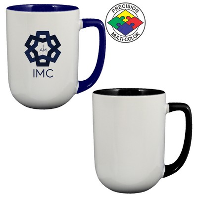 17 Oz. White/Black 2-Tone Arlen Mug w/Color Handle - Precision Spot Color