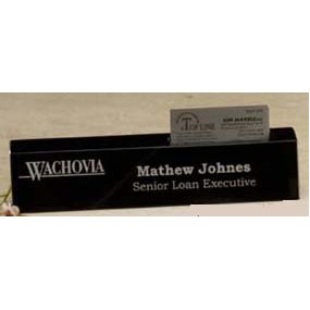 10" Black Genuine Marble Executive Name Block & Card Holder