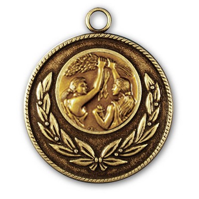 Stock Classic Wreath With Rope Edge 2" Medal- Victory Female