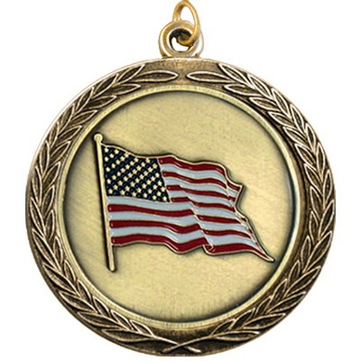 Stock Medal w/ Round Edge & Wreath (US Flag) 2 1/2"