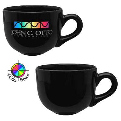 14 Oz. Vitrified Black Latte Bowl Mug - 4 Color Process