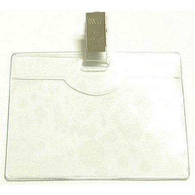 Clear Vinyl Horizontal Badge Holder w/Strap & Bulldog Clip (3½"x2½")