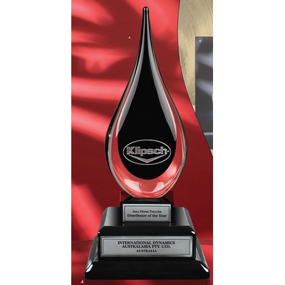 Black Tear Drop Award w/Piano Wood Base