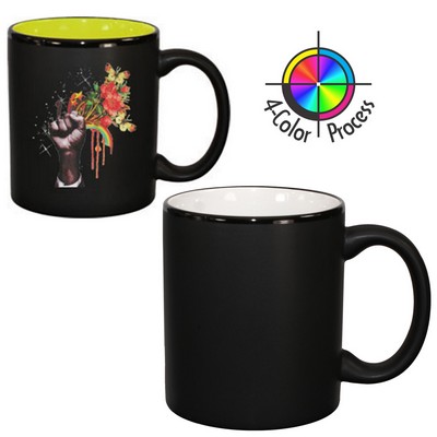 11 Oz. Black Satin/White Two-Tone C-Handle Hilo Mug - 4 Color Process