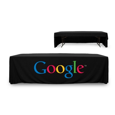 8' Premium PolyKnit™ 3-Sided Open Back Throw Style Table Cover w/Full Color Logo (96"x30"x29")