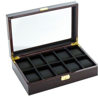 Ebony See Through 10 Watch Case w/ Clear Acrylic Top