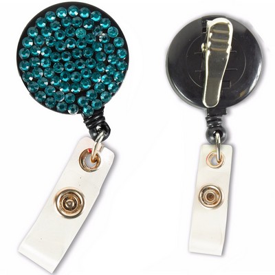 Bling Rhinestone Round Badge Reels w/ Bulldog Clip backing