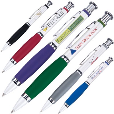 Click Action Brass Ballpoint Pen w/ Metallic White Finish