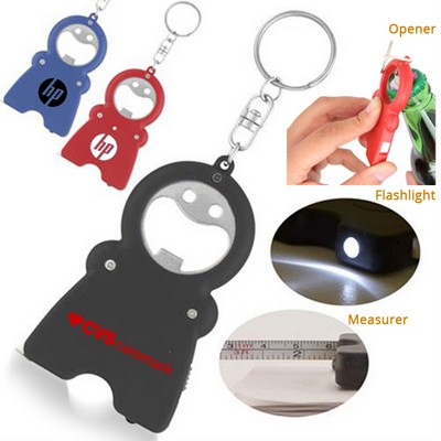 Smile Keychain Bottle Opener, Flashlight And Tape Measure