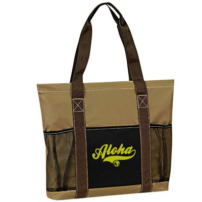 600D Polyester Reusable Tote Bag w/Hook & Loop Closure