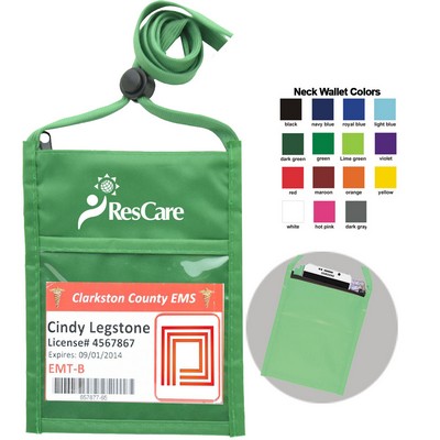 Green One Pocket Event Neck wallet w/Printed 3/8" Lanyard