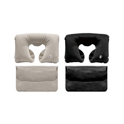 Inflatable Velour Neck Pillow w/ Pouch