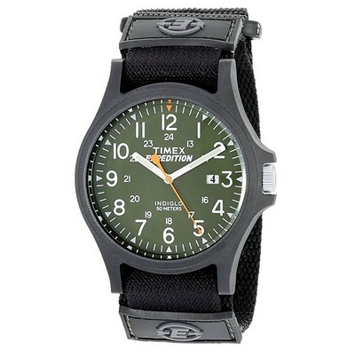 Timex Expedition Acadia Caper Core Black Fabric Strap Green Dial Watch