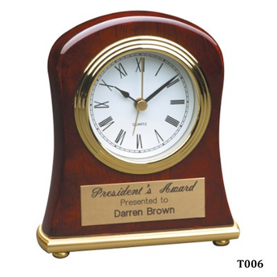 Rosewood Piano Finish Bell Shaped Desk Clock, 4-1/2" x 5"