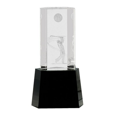 8 1/2" Clear Crystal Golf Scene on Black Pedestal Base