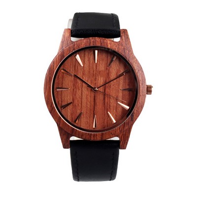 Red Zebra Wood & PU Leather Watch