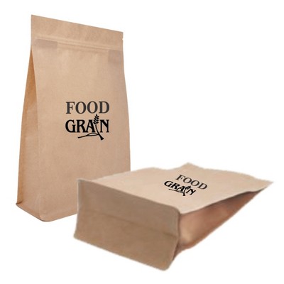 Kraft Paper Flat Bottom Stand Up Pouch w/Zipper Seal, 1C2S (5.5"x8.27"x2.76")