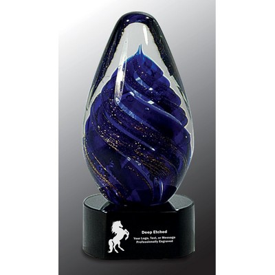 6 1/2" Blue Tear Drop Art Glass