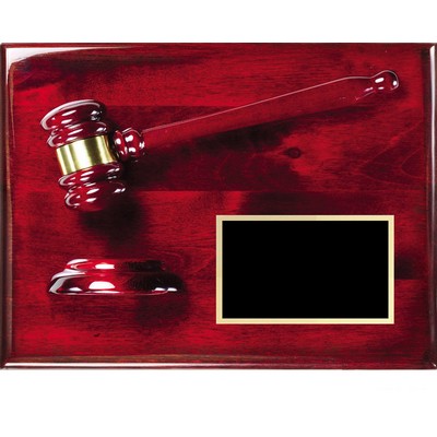 Rosewood Piano Gavel Plaque w/Brass Plate, Matching Gavel, 9"x12"