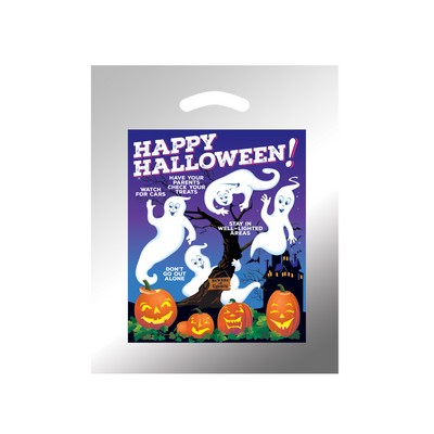 Halloween Stock Design Silver Reflective Die Cut Bag • Ghosts w/Pumpkins (12"x15")