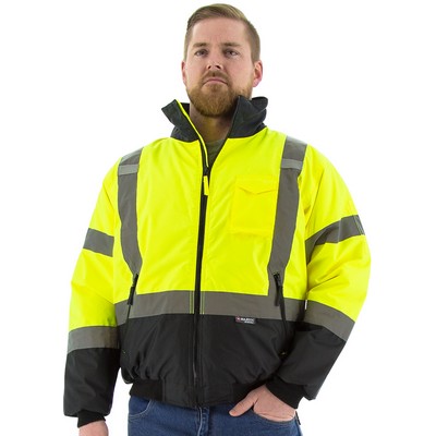 High Visibility Yellow Waterproof Jacket with Fixed Quilted Liner, ANSI 3, Type R