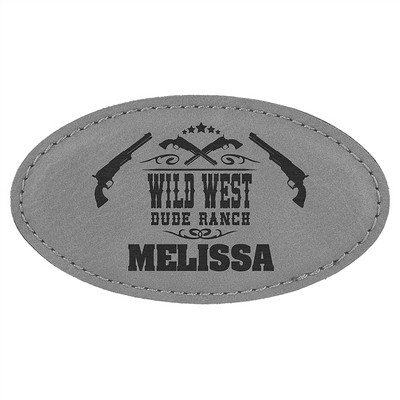 Gray Laserable-Leathette 1-3/4"H Oval Badge with Magnet