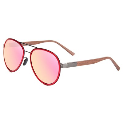 Walnut Wood Sunglasses - Red Mirror Lenses