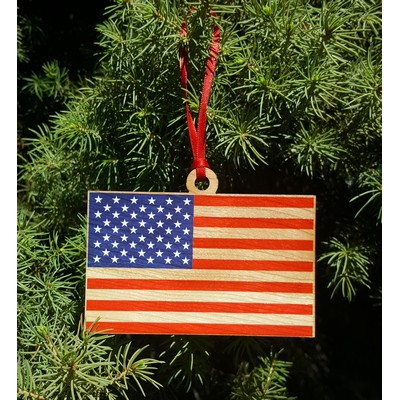 3.5" - American Flag Hardwood Ornaments