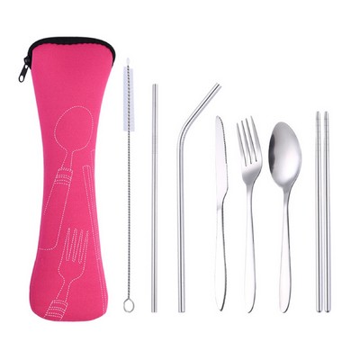 Stainless Steel Cutlery Set w/Neoprene Bag (7 Piece Set)