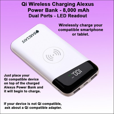 Qi Wireless Charging Alexus Power Bank 8000 mAh - White