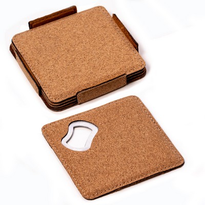 Set of 4 Coasters with Bottle Opener