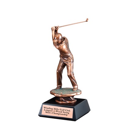 13" Bronze Electroplated Male Golf Swing Trophy